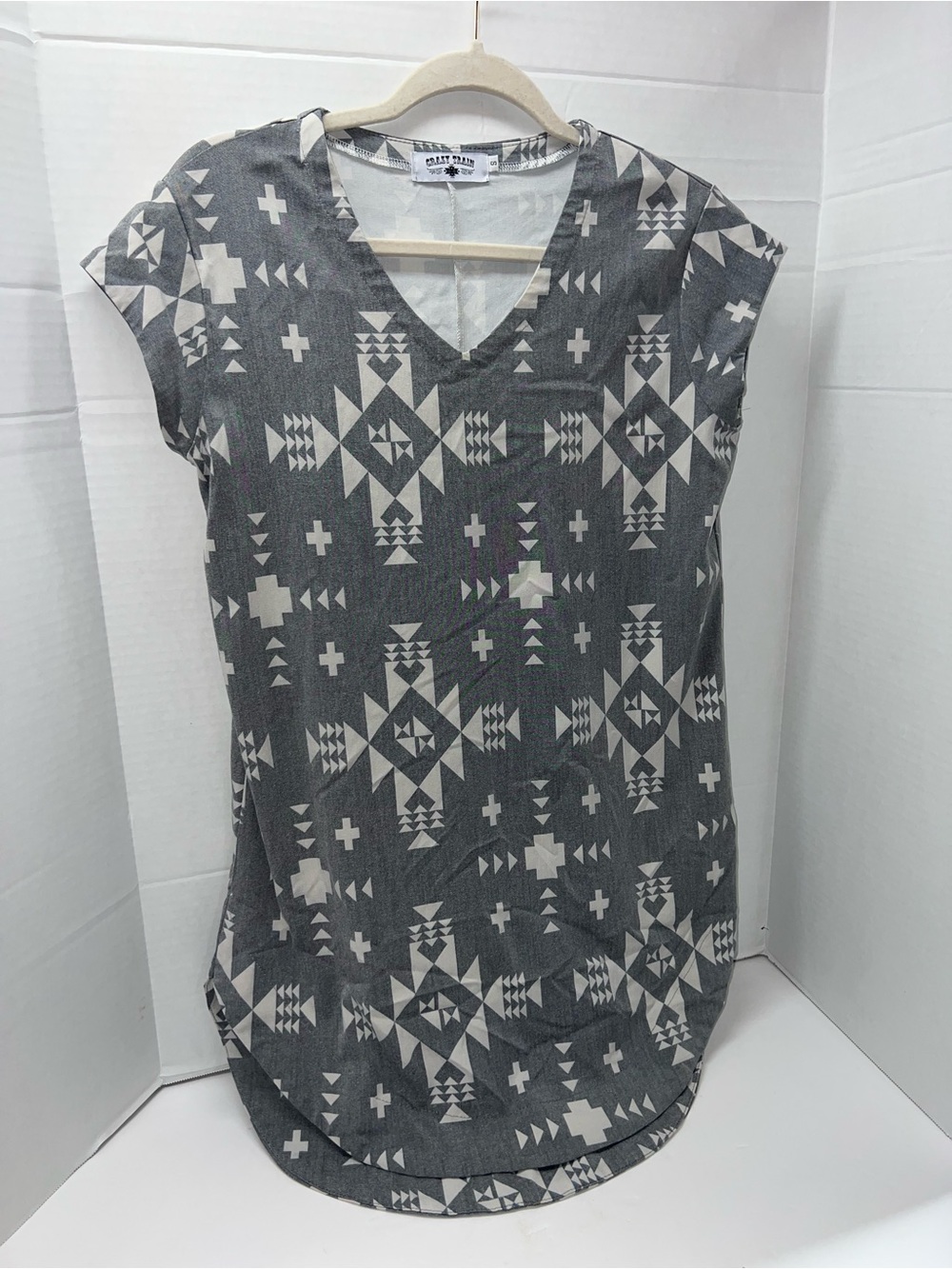 Crazy Train Gray and White Mini Dress with Tribal Print